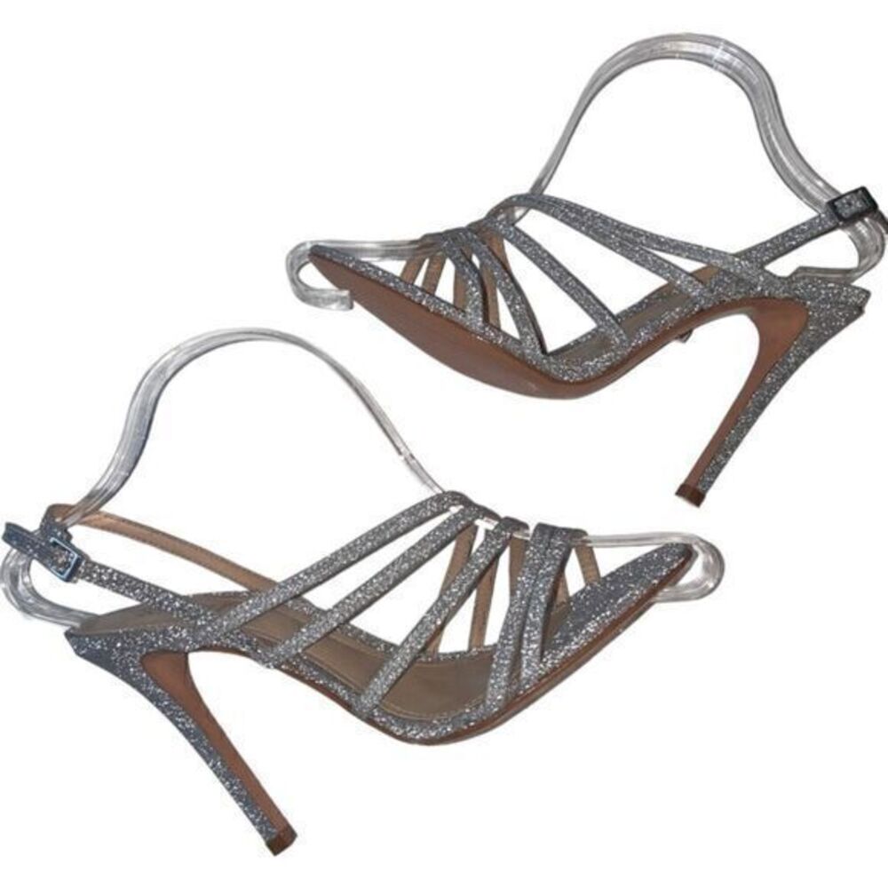 New Schutz Strappy Silver Fine Glitter Heels Sandals NWOB‎ Size 39/9 - Picture 7 of 16